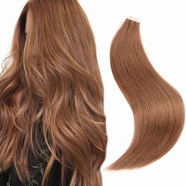 Sixstarhair Remy Hair Extensions Tape In Human Hair With Medium Auburn, 20 Pieces Straight Seamless Luxury Tape In Remy Human Hair Extensions Double Sided for Fine Hair [Color 30#-20 inch]