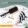 Belula Boar Bristle Round Brush for Blow Drying Set. Round Hair Brush With Small 2" Wooden Barrel. Hairbrush Ideal to Add Volume and Body. Free 3 x Hair Clips & Travel Bag.