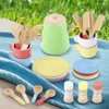 GAGAKU Wooden Tea Set and Wooden Play Dishes 2 in 1 Play Food Set Toy 28 PCS Montessori Wooden Play Kitchen Accessories Kitchen Toy for Toddlers Wooden Play Cooking Set for 3-8 Years Girls and Boys