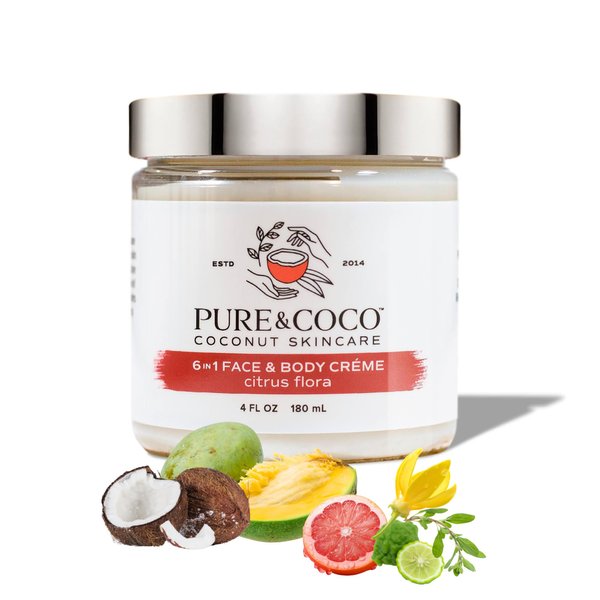 PURE & COCO: Citrus Flora Best Face Moisturizer for Women's Dry Skin | Body Lotion for Dry Skin & Skin Repair | Ultra Rich Daily Face Moisturizer | Organic Coconut Oil | Set of 2, 4 oz Jars