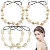 Ainvhh 4 Pieces Elastic Flower Head Chains Gold Leaves Headbands for Women Metal Chain Hair Band Head Pieces Wedding Hair Jewelry Festival Prom Wedding Headpiece for Women and Girls