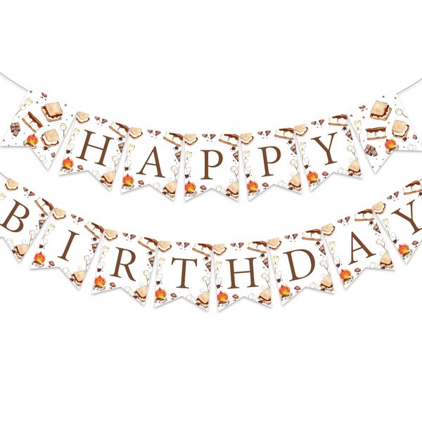 Sursurprise S’mores Birthday Party Decorations, S’mores Happy Birthday Banner for Camping Campfire Camper Birthday Party Supplies