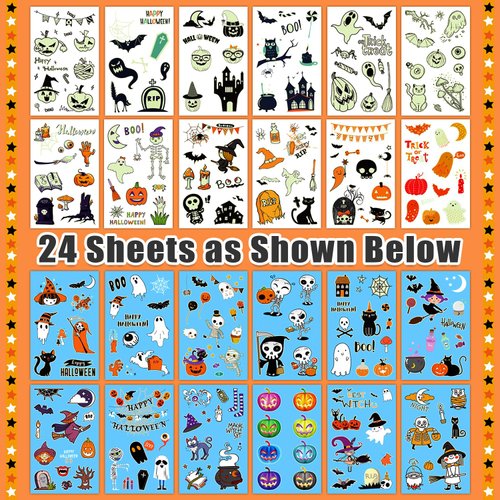 Partywind 235 Styles Luminous Halloween Party Favors, Glow Halloween Temporary Tattoos for Kids Party Supplies Decorations, Trick or Treat Party Goodie Bag Stuffers (24 Sheets)
