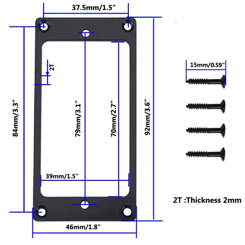 2PCS Share Goo Metal Flat Humbucker Cover Electric Guitar Pickup Frame Mounting Ring with Screws (Black)