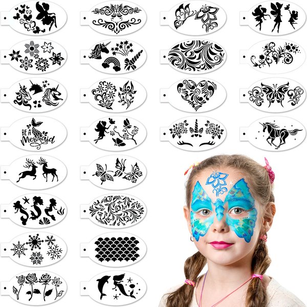 Chinco 24 Pieces Face Paint Stencils Face Body Painting Stencils Tattoo Painting Templates Face Tracing Stencils for Kids Holiday Halloween Makeup Body Art Painting Tattoos Painting (Graceful Style)