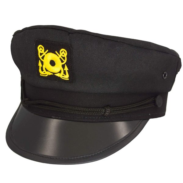 Teens Admiral Captain Hat Snapback Embroidery Anchor Skipper Nautical Party Hats (Black 2)
