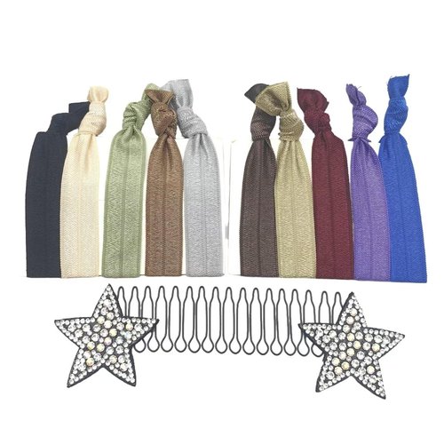 Lmlliang 20PC No Crease Ribbon Elastic Hair Ties Neutral Elastic Hair Bands Ponytail Holder Invisible Star Hair Clips for Vogue Hair Accessories-Solid Color Mixed Pack