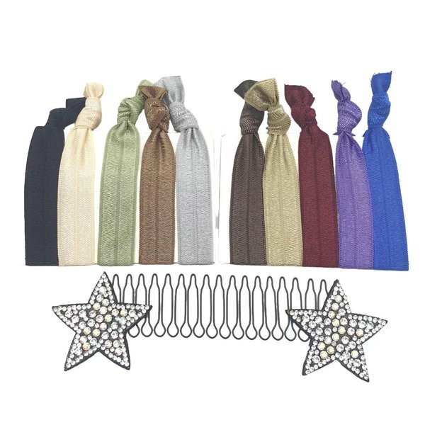 Lmlliang 20PC No Crease Ribbon Elastic Hair Ties Neutral Elastic Hair Bands Ponytail Holder Invisible Star Hair Clips for Vogue Hair Accessories-Solid Color Mixed Pack