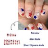 4th of July Press on Nails Short False Nails Square Red White and Blue Nails Patriotic Fake Nails for Women Girls 24Pcs