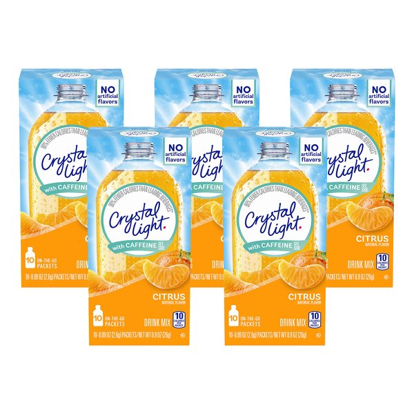 Crystal Light Citrus On-The-Go Powdered Drink Mix with Caffeine, 10 ct. (Pack of 5)