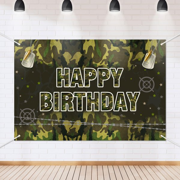 Military Camo Happy Birthday Backdrop Banner Army Camouflage Theme Background Decor for Veterans Soliders Men Boys Birthday Party Favors Decorations Supplies 72x43in-BECKTEN