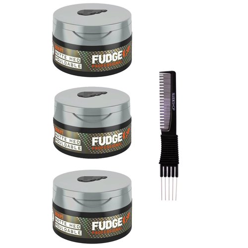 yper Fudge Sculpt Matte Hed Mouldable (2.64 oz) with Teasing Comb Pack of 3
