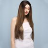 X-TRESS Ombre Brown Straight Hair Synthetic Wigs for Women 28 Inch Long Straight For Halloween Party Wig