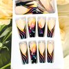 Press on Nails Long Coffin French Tips Glossy Artificial Fake Nails with Butterfly Designs Ballerina Long Square Acrylic False Nails Glue on Nails Full Cover Stick on Nails Fingernails for Women