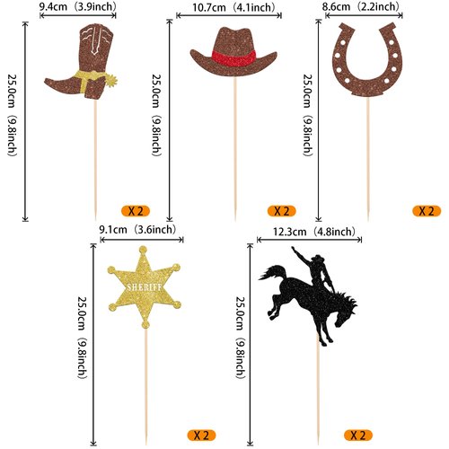 10 Pack Cowboy Centerpieces for Tables Glitte Western Party Decorations, Rodeo Theme Party Table Decorations, Cowboy Theme Party Decorations for Wild West Party Decorations Table Toppers