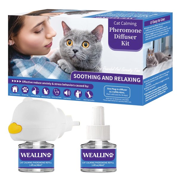 Woyamay Cat Calming Diffuser Kit - 3-in-1 Cat Pheromone Diffuser for Anxiety & Stress Relief-Includes 1 Diffuser and 2 Refill Vials (48ml Each)-Provides 60 Days of Comfort and Relaxation for Your Cat