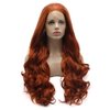 Lushy Stylish Wavy Long Wine Red Wig Half Hand Tied Heat Friendly Synthetic Lace Front Wigs