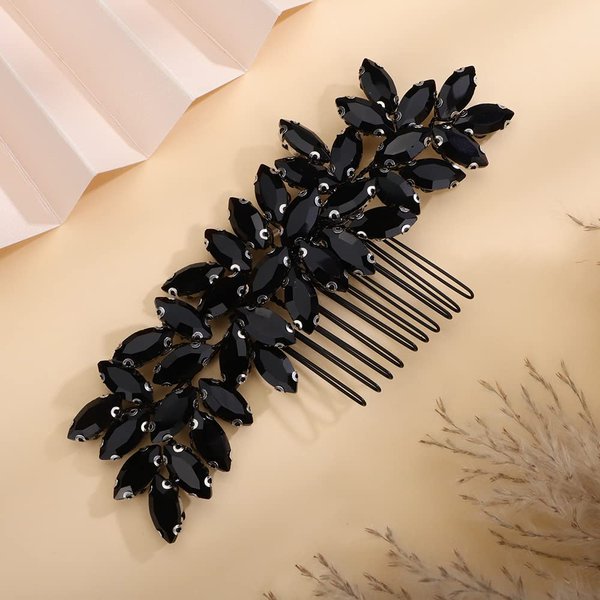 Rumtock Black Rhinestones Hair Comb for Women Girls Wedding Bridal Hair Piece Handmade Jewelry Banquet Prom (Black)