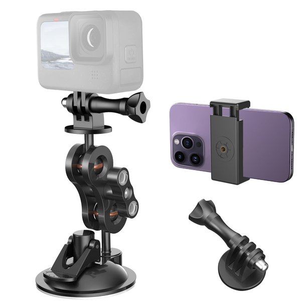 Camera Suction Cup Mount,Car Windshield Window Dashboard Suction Cup Holder, Phone Holder,for GoPro Hero 12 11 10 9 8 7 6 5 Insta360 X3 GO3 DJI Action 3 4 Accessories, with 1/4 Thread Adapter