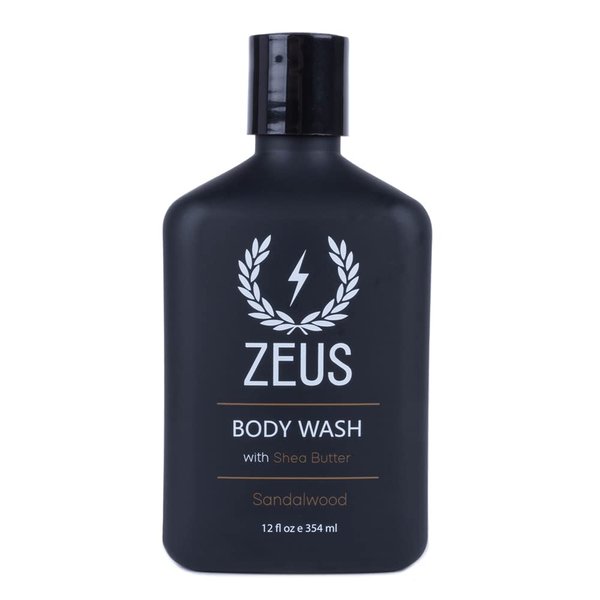 ZEUS Body Wash with Shea Butter & Aloe Vera for Men, All Natural with Essential Oils, Invigorating Skin Reviving Body Cleansing Shower Wash – MADE IN USA (12 oz)