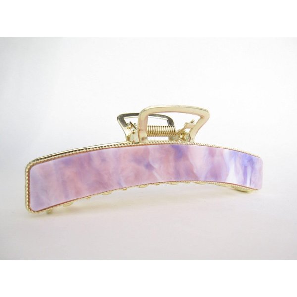 Long gold metal and lavender purple pink marbled acrylic hair claw clip