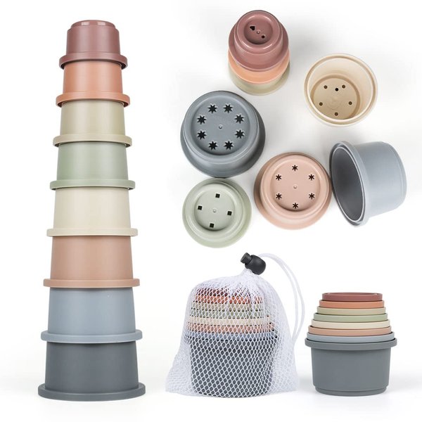 SKYWHALE Stacking Cups Baby Toy 6-12 Months, Toddler Nesting Cups Set for Boys and Girls, 8PCS Stackable Bath Toy, Montessori Educational Gift for 1 2 3 Years Old Kids