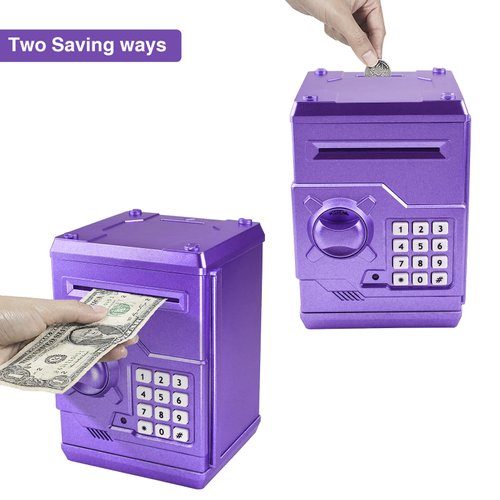Totola Piggy Bank Electronic Mini ATM for Kids Baby Toy, Auto Scroll Paper Money Safe Coin Banks Saving Box Password Code Lock for Children,Boys Girls Best Birthday Gift (Purple)