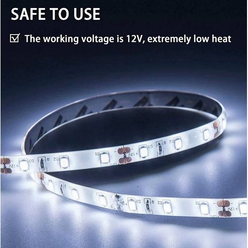 GUOTONG White LED Strip Lights, Waterproof cuttable 300 SMD 2835 LED Tape, 6000K 12V 16.4ft/5m Flexible Ribbon, Kitchen Cabinet Lighting, Outdoor/Indoor (Without Power Supply)