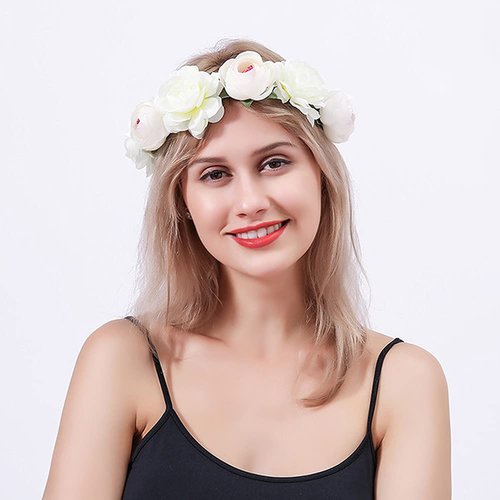 Cinaci 4 Pack Handmade Adjustable Floral Rose Flower Wreath Crown Headbands Garland Wedding Party Headpiece for Women Brides Bridemaids Girls Teens