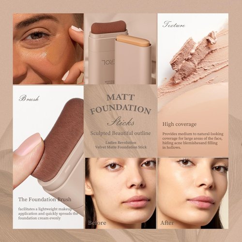 SWETIYOU Foundation Stick, Multi-Use Foundation Stick Makeup with Built-In Foundation Brush, Lightweight Buildable Medium-to-Full Coverage, Longwear Contour Stick Foundation Face Stick, Natural Finish
