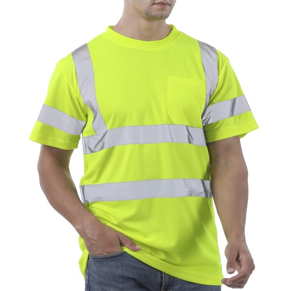 Hi Vis T Shirt Class 3 High Visibility Shirts for Men Safety Shirts with Reflective Strips and Pocket Breathable Construction Work Mesh Short Sleeve Yellow 3XL