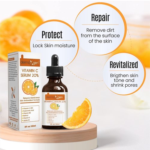 Dermaxgen 20% Vitamin C Serum + Hyaluronic Acid + Retinol + Vitamin E + Vitamin B PURE ORGANIC- Boost Skin Collagen, Moisturizer, Anti Aging & Wrinkle Facial Serum (8 FL OZ)