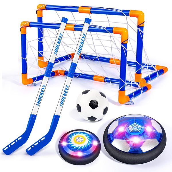 Hover Soccer Ball for Kids,3-in-1 Indoor Hover Soccer Ball with LED Light & Kids Hockey Set,Soccer Toys Gifts for Boys 3 4 5 6 7 8-12 Year Old,Indoor Sport Toy Gift for Boy Girl Ages 3-5 4-6 6-8 8-12