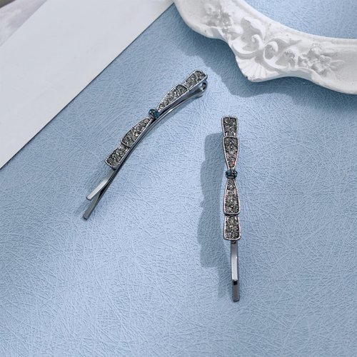 COORWEEL 2 Pcs Bow Tiny Barrettes Hair Clips for Women Elegant Rhinestone Bow Side Hair Barrettes Black Silver Hair Accessories