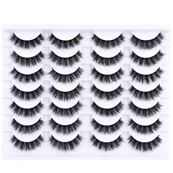 Mebver Lashes Eyelashes 8D Fluffy False Eyelashes Wispy Faux Mink Lashes Light Weight Fake Eyelashes Cat Eye Lashes 14 Pairs Pack
