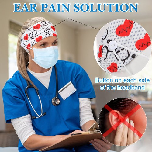 Jexine 20 Pcs Nursing Headbands with Buttons Wide Elastic Stretch Nurse Hair Bands Non Slip Face Covering Ear Protection for Nurse Doctors Women Spa Yoga Sports Workout Head Wraps Accessories