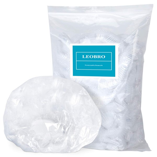 LEOBRO Disposable Shower Caps, 100 Pack Shower Caps, Shower Cap for Women Waterproof, Disposable Clear Plastic Shower Cap for Women, Plastic Caps for Hair Treatment, Thick Bath Caps for Travel Salon