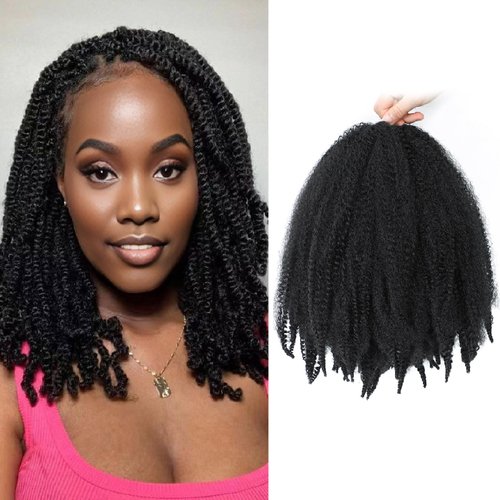 12 Inch Marley Twist Braiding Hair Short Kinky Twist Hair 3Packs Springy Afro Twist Hair 180 Grams Curly Wrapping Hair for Soft Locs Synthetic Hair Extensions for Black Women(1B#)