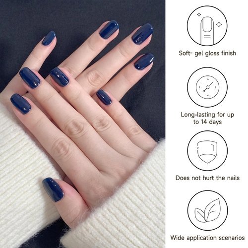 DUKASOU Semi Cured Gel Nail Strips, Royal Blue 28 PCS Solid Color Gel Nail Strips Works with UV Light, Salon Quality Gel Nail Stickers Full Nail Wraps