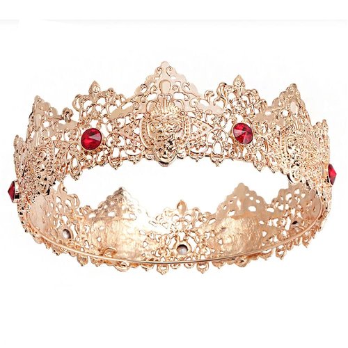 YOVECATHOU King Men Gold Tiara Crown Imperial Medieval Headband Crystal Pageant Costumes For Wedding Cosplay Homecoming Prom Party Decorations