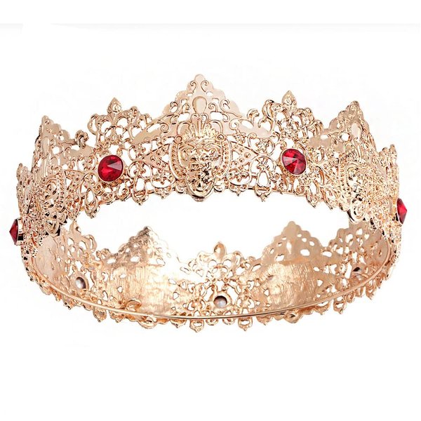 YOVECATHOU King Men Gold Tiara Crown Imperial Medieval Headband Crystal Pageant Costumes For Wedding Cosplay Homecoming Prom Party Decorations