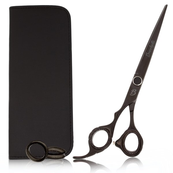 Bucchelli 6 Inch Left Handed Hair Cutting Scissors Professional - Japanese 440A Inch Barber Scissors - Micro Bevel Edge with Adjustable Tension Knob (Black Left 6")