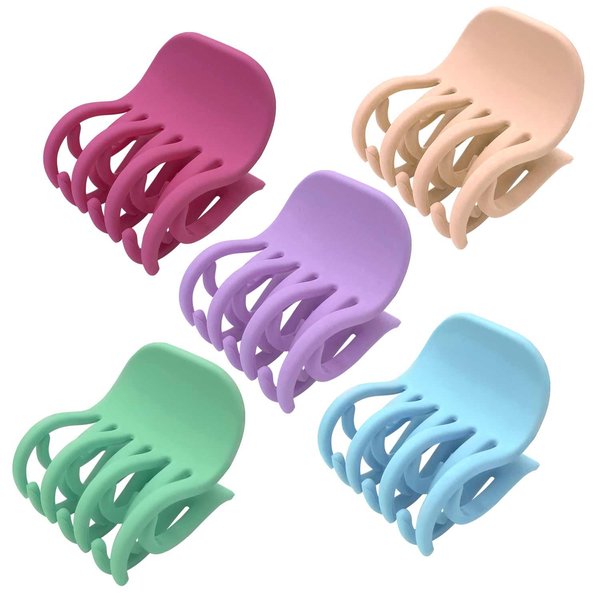 MARY LAVENDER Medium Hair Claw Clips for Women and Girls: 2 Inch Double Row Teeth Non-Slip Banana Clips for Medium and Thin Hair, Strong Hold, 5 pcs