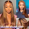 Lemoda Full 13x6 Highlight Straight Lace Frontal Human Hair Wigs 250% Density Medium-length Ombre P4/27 Piano Color Bob Wigs 12A HD Transparent Lace Wig For Women Pre Plucked Natural Hairline 16Inch