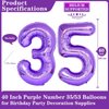 Purple 35 Number Balloons, 40 Inch Giant Number 35 Balloons Foil Mylar Helium Purple Number Balloons for 35th Birthday Party Supplies Anniversary Event Celebration Decorations