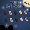 Halloween Press on Nails Short Square Fake Nails with Cute Mummy Designs Glossy Pink Nails Press ons Cute Spider Cobweb Full Cover Acrylic Nails French Halloween Glue on Nails for Women 24Pcs