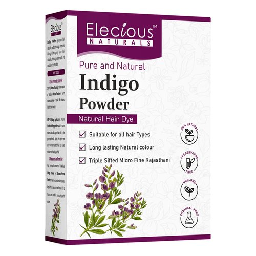 Elecious Indigo Powder for Hair Black 100% Pure and Natural, No Preservatives Natural Hair Dye No Ammonia, No PPD Suitable for All Hair Types 200gm