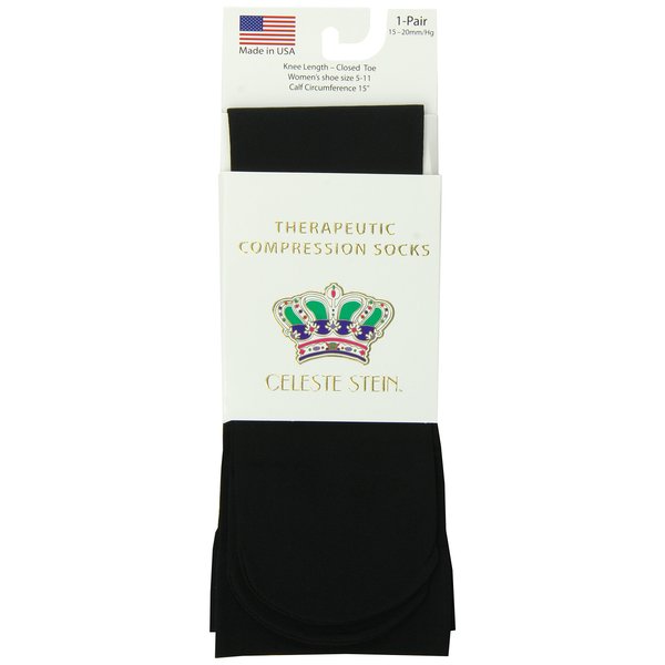 Celeste Stein Therapeutic Compression Socks, Black, 15-20 mmHg, Moderate, 0.6 Ounce