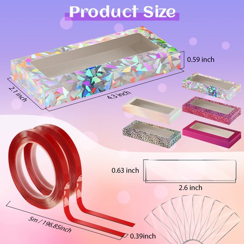 101 Pcs Nails Packaging Box Set 50 Empty Nail Display Packing Box with Clear Window 50 Acrylic Transparent Nail Stand 5 m Double Sided Tape Press on Nail Boxes Nail Art Display Stand Holder for Salon