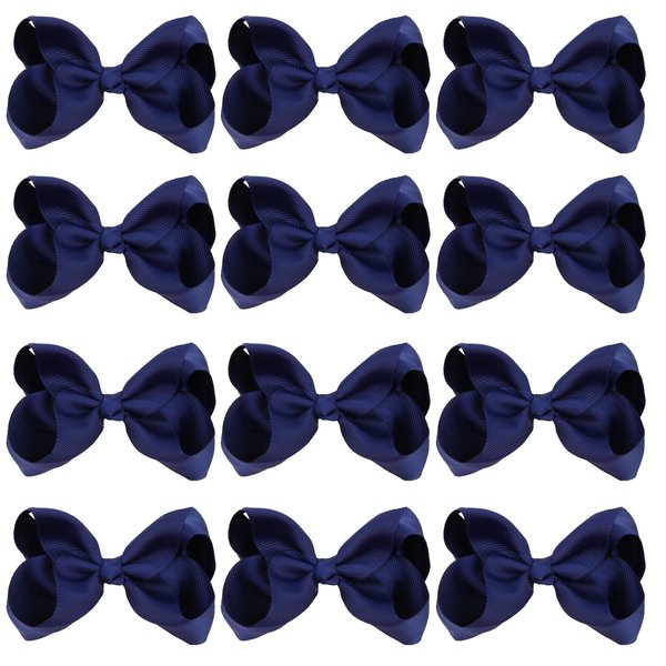 4 Inch Boutique Girls Hair Bows Hair Clips for Baby Girls Toddlers 12 Pcs Solid Color (Navy blue)